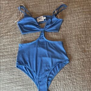 Princess Polly Blue Ribbed Snap-Closure One-Piece